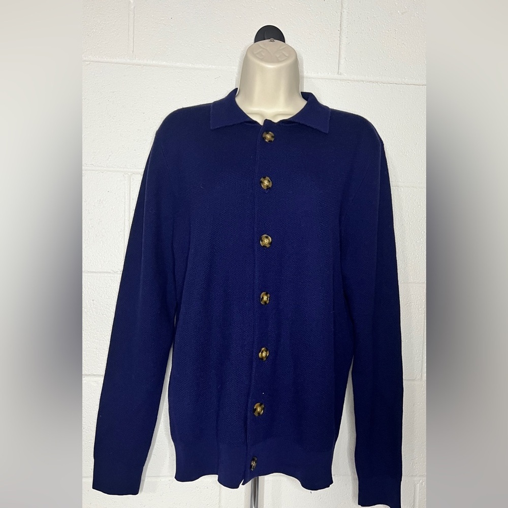 John Henric Sweden 100% marina wool Navy sweater/cardigan men’s Medium